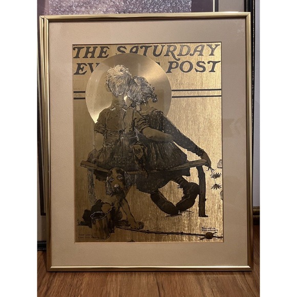3 vintage Norman Rockwell Gold Foil Etching Suturday Evening Cover Art Posters - Picture 7 of 16